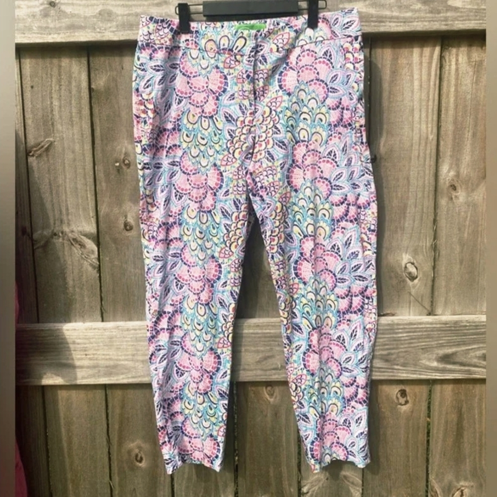 Pappagallo Floral Pants - Zip Up- Back Pockets- Women's Size 14